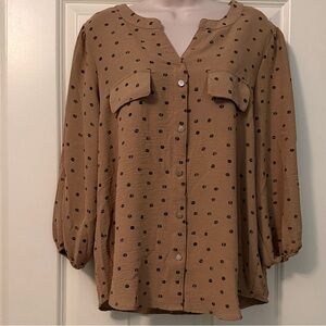 Adrienne Vittadini Tan Polka Dot Blouse
